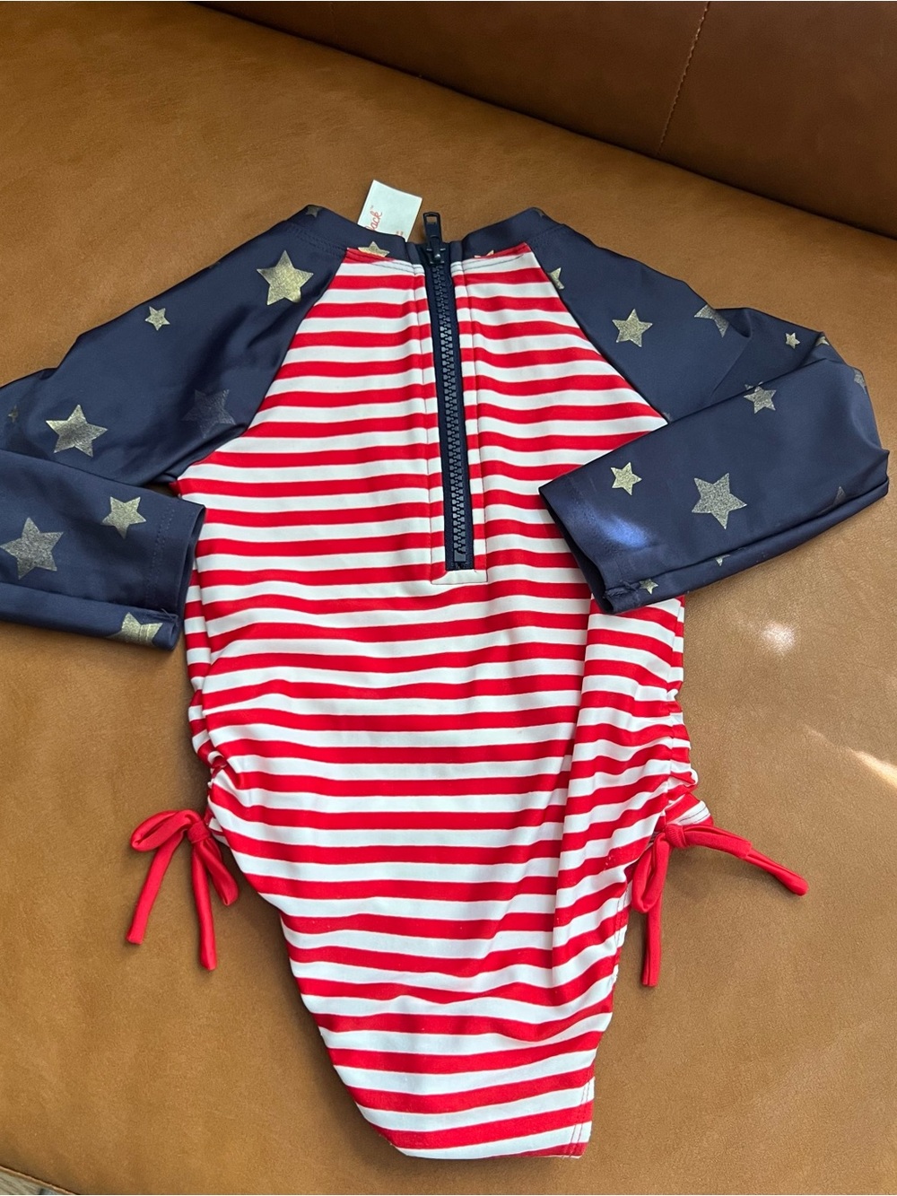 Cat & Jack Toddler Girls 2T Long Sleeve Patriotic Swimsuit Rash Guard 4th July